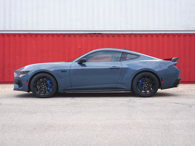 Profile view of a blue 2024 Ford Mustang. | Ford dealer in Suitland, MD | Banister Ford of Marlow Heights