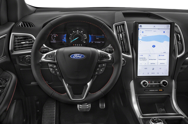 Interior view of the steering wheel and dashboard in a 2024 Ford Edge. | Ford Dealer in Suitland, MD | Banister Ford of Marlow Heights