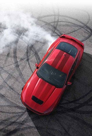 Overhead view of a 2024 Ford Mustang® model with tire tracks on pavement | Banister Ford of Marlow Heights in Suitland MD