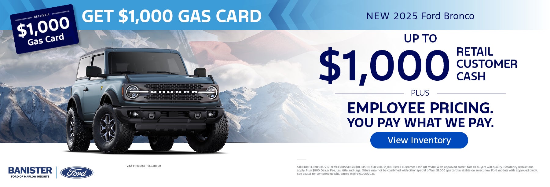 "Employee Pricing + $1,000 Retail Customer Cash Get $1,000 G