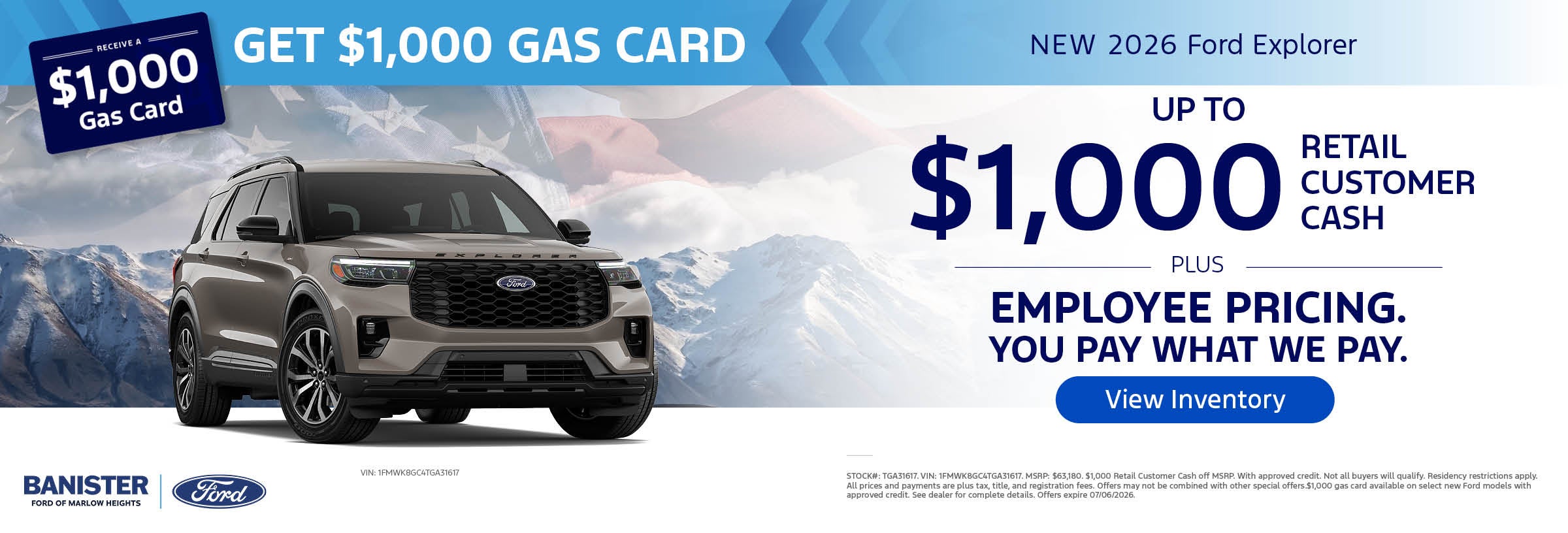 "Employee Pricing + $1,000 Retail Customer Cash Get $1,000 G